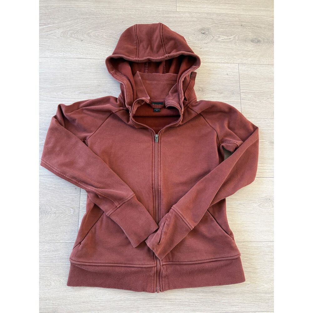 Athleta Triumph Hoodie Women M Rust Brown Full Zip Fleece Thumbholes